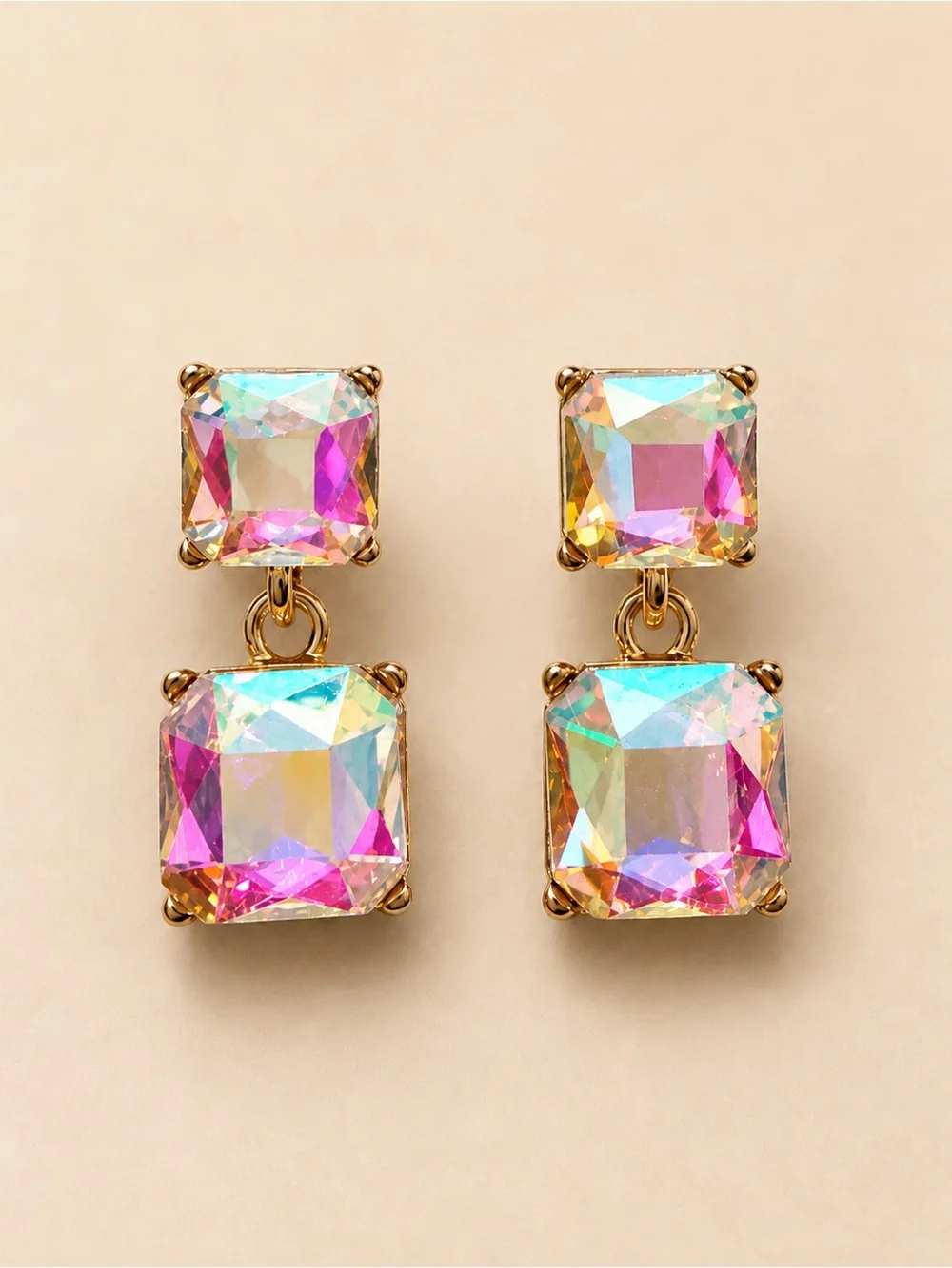 Iridescent AB Crystal Double Drop Earrings